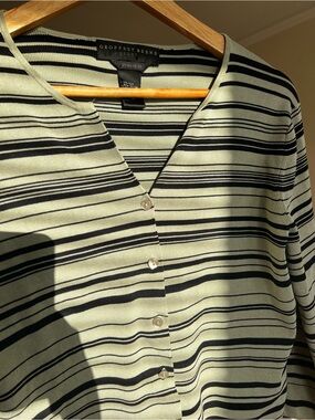 Geoffrey Beene Silk & Cotton Striped Knit Cardigan Top